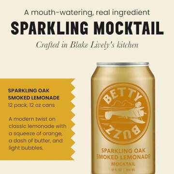 Betty Buzz Sparkling Mocktail Bundle (24 Pack Cans) – Sparkling Apple Ginger Sour Cherry & Oak Smoked Lemonade – Natural Flavors & Sweeteners, Only Clean Ingredients