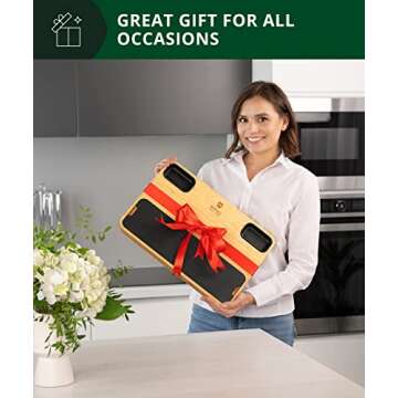 ROYAL CRAFT WOOD Extra Large Bamboo Cheese Board and Knife Set - With Slate Plate and Sauce Bowls