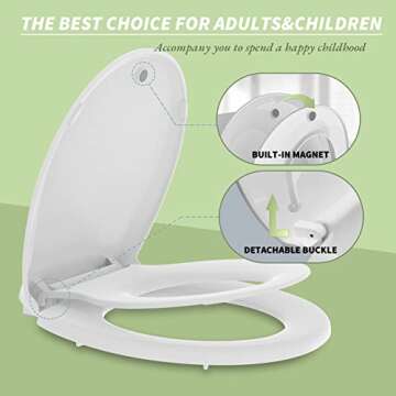CCBELLA Toilet Seat with Toddler Seat Built in, Potty Training Toilet Seat for Kids, Magnetic Kids Toilet Seat, Slow Close, Thicken Plastic Easy to Clean, Removable and Never Loosen, White(16.5”ROUND)