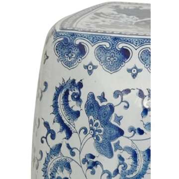 Red Lantern Classic Garden Stool-Design and Shape Seating, Square, Floral Blue/White