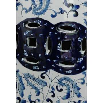 Red Lantern Classic Garden Stool-Design and Shape Seating, Square, Floral Blue/White