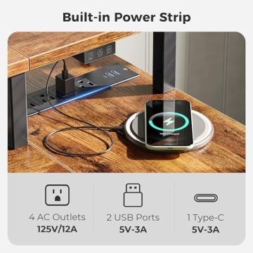 47 Inch L Shaped Desk with LED Lights for Home Office