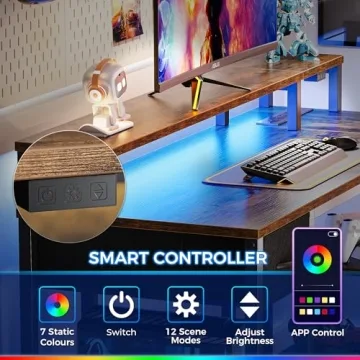 47 Inch L Shaped Desk with LED Lights for Home Office