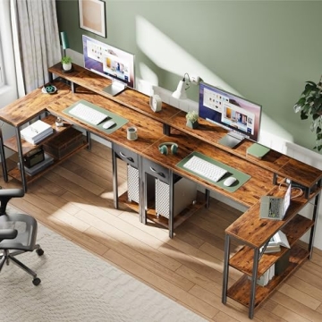 47 Inch L Shaped Desk with LED Lights for Home Office