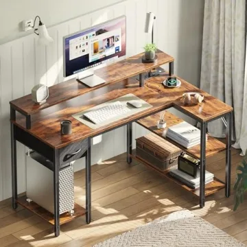 47 Inch L Shaped Desk with LED Lights for Home Office