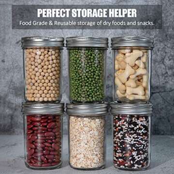 Glass Regular Mouth Mason Jars, 8 Oz Glass Jars with Metal Airtight Lids & Bands for Canning, Food Storage, Prep, Jams, Jellies, Pickles, Preserves, Overnight Oats, Spices, Salad, Drinking (12 Pack)