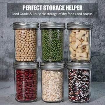 Glass Regular Mouth Mason Jars, 8 Oz Glass Jars with Metal Airtight Lids & Bands for Canning, Food Storage, Prep, Jams, Jellies, Pickles, Preserves, Overnight Oats, Spices, Salad, Drinking (12 Pack)