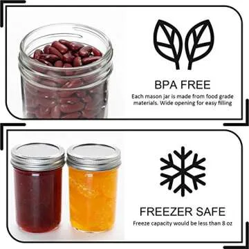 Glass Regular Mouth Mason Jars, 8 Oz Glass Jars with Metal Airtight Lids & Bands for Canning, Food Storage, Prep, Jams, Jellies, Pickles, Preserves, Overnight Oats, Spices, Salad, Drinking (12 Pack)