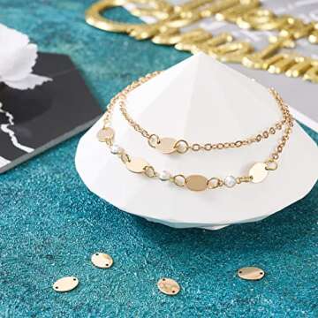 Pandahall 6Pcs 14K Gold Filled Brass Oval Connector Charms Golden Oval Jewelry Link Connectors Pendants Smooth Blank Stamping Tag Linking Metal Pendants for Permanent Bracelet Jewelry Making