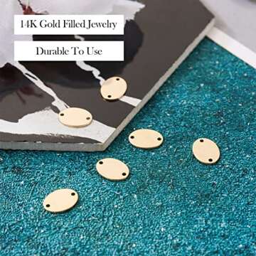 Pandahall 6Pcs 14K Gold Filled Brass Oval Connector Charms Golden Oval Jewelry Link Connectors Pendants Smooth Blank Stamping Tag Linking Metal Pendants for Permanent Bracelet Jewelry Making