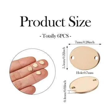 Pandahall 6Pcs 14K Gold Filled Brass Oval Connector Charms Golden Oval Jewelry Link Connectors Pendants Smooth Blank Stamping Tag Linking Metal Pendants for Permanent Bracelet Jewelry Making