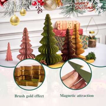 EASY JOY 4 Pcs Christmas Tree Honeycomb Centerpiece Paper Honeycomb 3D Xmas Trees Table Centerpiece Paper Tree Christmas Home Decoration Vintage Christmas Decorations for Home Indoor Xmas Party