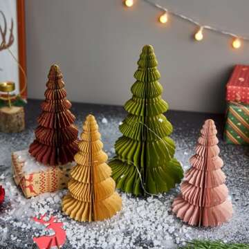 EASY JOY 4 Pcs Christmas Tree Honeycomb Centerpiece Paper Honeycomb 3D Xmas Trees Table Centerpiece Paper Tree Christmas Home Decoration Vintage Christmas Decorations for Home Indoor Xmas Party