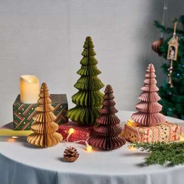 EASY JOY 4 Pcs Christmas Tree Honeycomb Centerpiece Paper Honeycomb 3D Xmas Trees Table Centerpiece Paper Tree Christmas Home Decoration Vintage Christmas Decorations for Home Indoor Xmas Party
