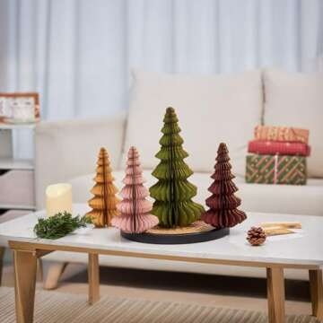 EASY JOY 4 Pcs Christmas Tree Honeycomb Centerpiece Paper Honeycomb 3D Xmas Trees Table Centerpiece Paper Tree Christmas Home Decoration Vintage Christmas Decorations for Home Indoor Xmas Party