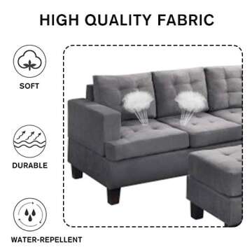 MOOSENG, 3-Piece Sectional Furniture Set with Chaise Lounge and Storage Ottoman L Shape Couch Sofas, Gray