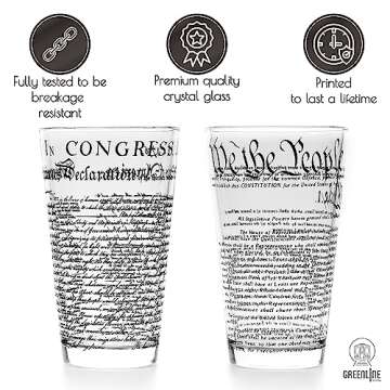 Greenline Goods – United States Constitution & Declaration of Independence Glasses (Set of 2) - 16 oz Drinking Glasses - American US Patriotic Gift Set We The People - Beer Glasses