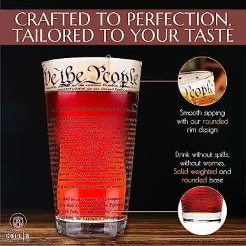 Greenline Goods – United States Constitution & Declaration of Independence Glasses (Set of 2) - 16 oz Drinking Glasses - American US Patriotic Gift Set We The People - Beer Glasses