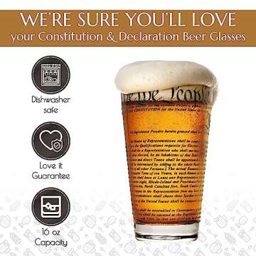Greenline Goods – United States Constitution & Declaration of Independence Glasses (Set of 2) - 16 oz Drinking Glasses - American US Patriotic Gift Set We The People - Beer Glasses