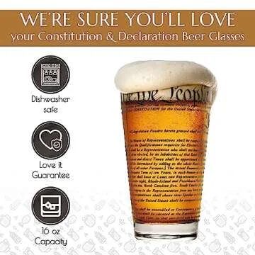 Greenline Goods – United States Constitution & Declaration of Independence Glasses (Set of 2) - 16 oz Drinking Glasses - American US Patriotic Gift Set We The People - Beer Glasses