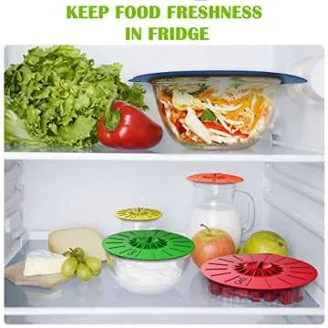 Silicone Food Lids - Set of 5 Colorful BPA Free Suction Covers - Heat Resistant Microwave Lids for Bowls, Cups, Pots and Pans - StoveTop, Oven, Fridge and Freezer Safe.