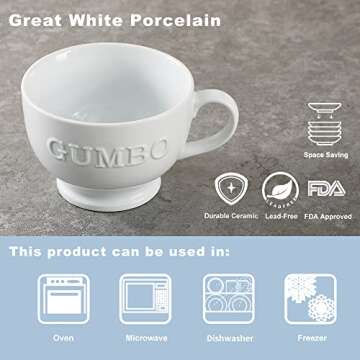 Buyajuju Jumbo Soup Mugs, Soup Bowls with Handle, 26 Ounce Ceramic Coffee and Cereal Mugs, Set of 2, White