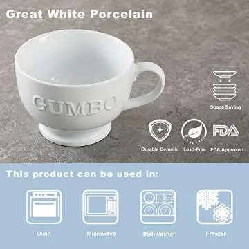 Buyajuju Jumbo Soup Mugs, Soup Bowls with Handle, 26 Ounce Ceramic Coffee and Cereal Mugs, Set of 2, White