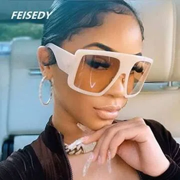 FEISEDY Large Square Baddie Oversized Women Sunglasses Shield Men Fashion Flat Top Wrap Baddie Shades B5040