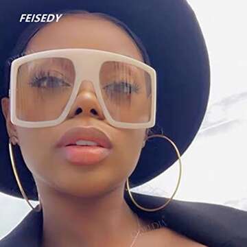 FEISEDY Large Square Baddie Oversized Women Sunglasses Shield Men Fashion Flat Top Wrap Baddie Shades B5040