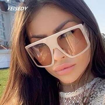 FEISEDY Large Square Baddie Oversized Women Sunglasses Shield Men Fashion Flat Top Wrap Baddie Shades B5040