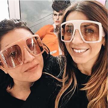 FEISEDY Large Square Baddie Oversized Women Sunglasses Shield Men Fashion Flat Top Wrap Baddie Shades B5040