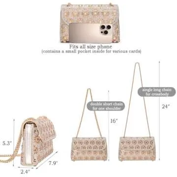 BBTT.ful Shoulder Bags Crossbody Bag Purses Handbags Crystals Rhinestone Evening Bag for Women Clutch Purse with Chain (champagne)