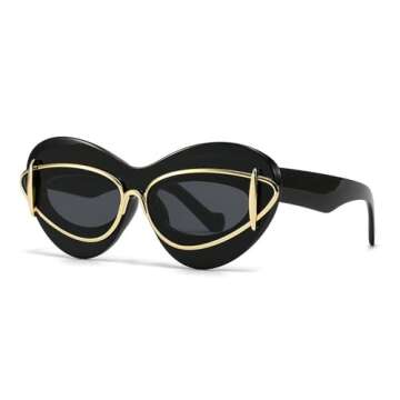 laureles Fashion Lips Cat Eye Sunglasses for Women Vintage Y2K Sun Glasses Ladies Gradient Black Shades UV400 (C2)