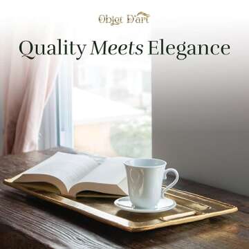 Decorative Gold Trays by Objet D’Art, Beaufort Rectangular Bar Tray for Living Room, Ottoman and C...