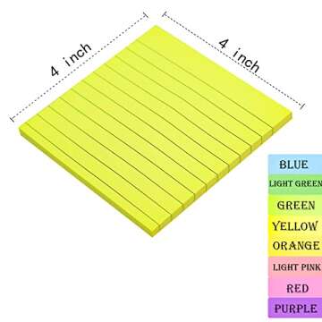 8 Pads of 4x4 Lined Sticky Notes - 8 Bright Colors for School & Office