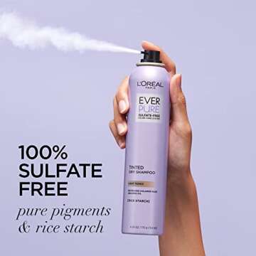 L'Oréal Paris EverPure Sulfate-Free Tinted Dry Shampoo for Light Blonde Hair, Absorbs Oil, Refreshes Color, with Rice Starch, Vegan, Paraben-Free, Gluten-Free, 4 fl oz