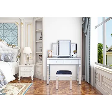 Henf Elegant Mirrored Vanity Table Set for Makeup