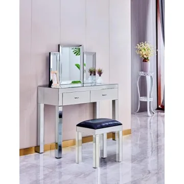 Henf Elegant Mirrored Vanity Table Set for Makeup