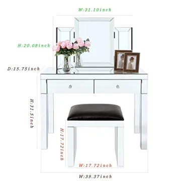 Henf Elegant Mirrored Vanity Table Set for Makeup