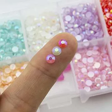Summer-Ray 4mm Flatback Glossy Pearl Rhinestones in Storage Box Multicolor