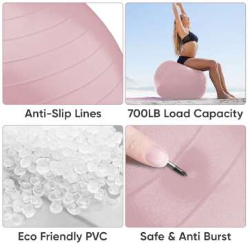 APEXUP Yoga Ball Exercise Ball, Anti Slip Stability Ball Chair, Heavy Duty Large Gym Ball for Fitness, Balance, Core Workout and Physical Therapy (M (19"~22) 55cm, Pink)