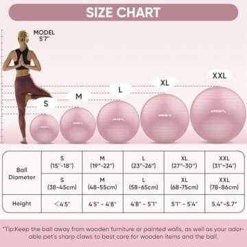 APEXUP Yoga Ball Exercise Ball, Anti Slip Stability Ball Chair, Heavy Duty Large Gym Ball for Fitness, Balance, Core Workout and Physical Therapy (M (19"~22) 55cm, Pink)