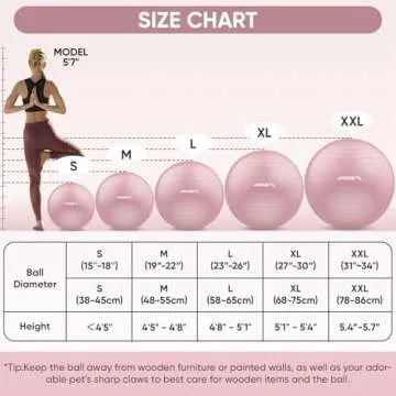 APEXUP Yoga Ball Exercise Ball, Anti Slip Stability Ball Chair, Heavy Duty Large Gym Ball for Fitness, Balance, Core Workout and Physical Therapy (M (19"~22) 55cm, Pink)