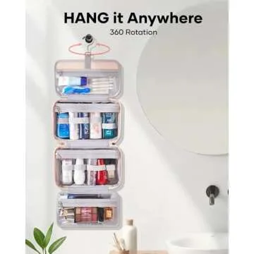 OlarHike Travel Toiletry Bag for Women, Hanging Waterproof Portable Organizer, 3 in 1 Travel Essentials Packing Organizer, Makeup & Jewelry Storage, Cosmetic Travel-Sized Container, Medium Size, Pink