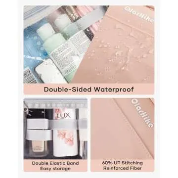 OlarHike Travel Toiletry Bag for Women, Hanging Waterproof Portable Organizer, 3 in 1 Travel Essentials Packing Organizer, Makeup & Jewelry Storage, Cosmetic Travel-Sized Container, Medium Size, Pink