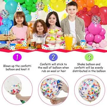 PERPAOL 146pcs Rainbow Balloons Garland Arch Kit, 12 Assorted Multicolor Balloons for Birthday Color Party Anniversary Festival Carnival Circus Decoration with Star Foil Confetti Balloons