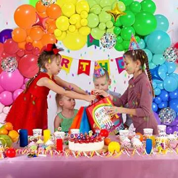 PERPAOL 146pcs Rainbow Balloons Garland Arch Kit, 12 Assorted Multicolor Balloons for Birthday Color Party Anniversary Festival Carnival Circus Decoration with Star Foil Confetti Balloons