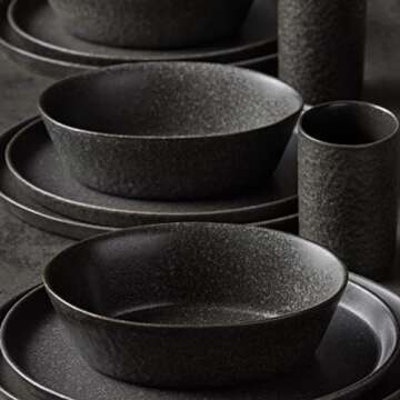 Stone by Mercer Project KATACHI Stoneware 16-Piece Dinnerware Set, Charcoal