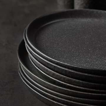Stone by Mercer Project KATACHI Stoneware 16-Piece Dinnerware Set, Charcoal