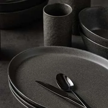 Stone by Mercer Project KATACHI Stoneware 16-Piece Dinnerware Set, Charcoal